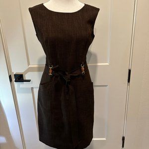 Ellen Tracy size 2 brown knee-length dress with tie at the waist